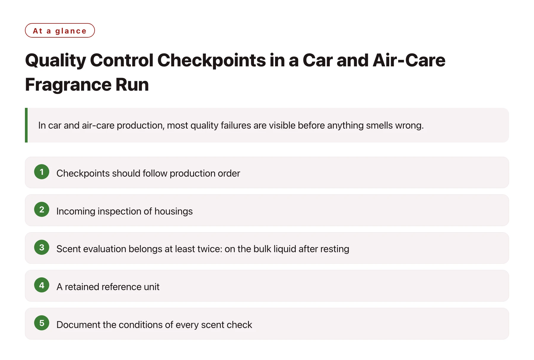 Quality Control Checkpoints in a Car and Air-Care Fragrance Run——全文要点速览