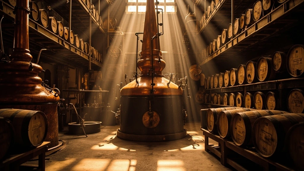 Sepia-toned scan of a Louisville bourbon distillery interior, 2013